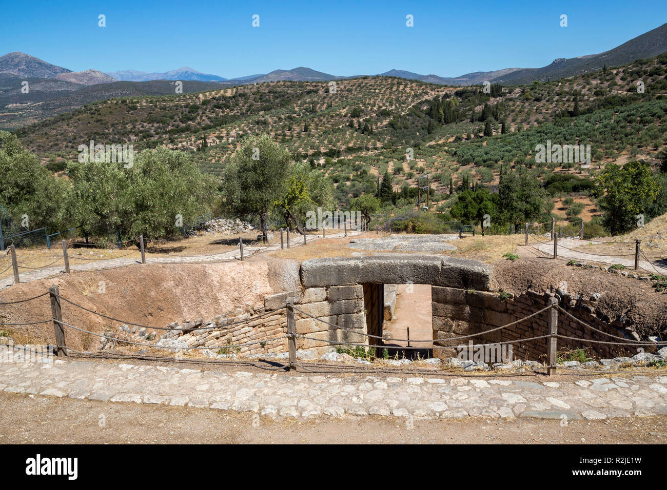 Mycenae tomb, grave circle. Mycenae is an archaeological site in Greece. Stock Photo