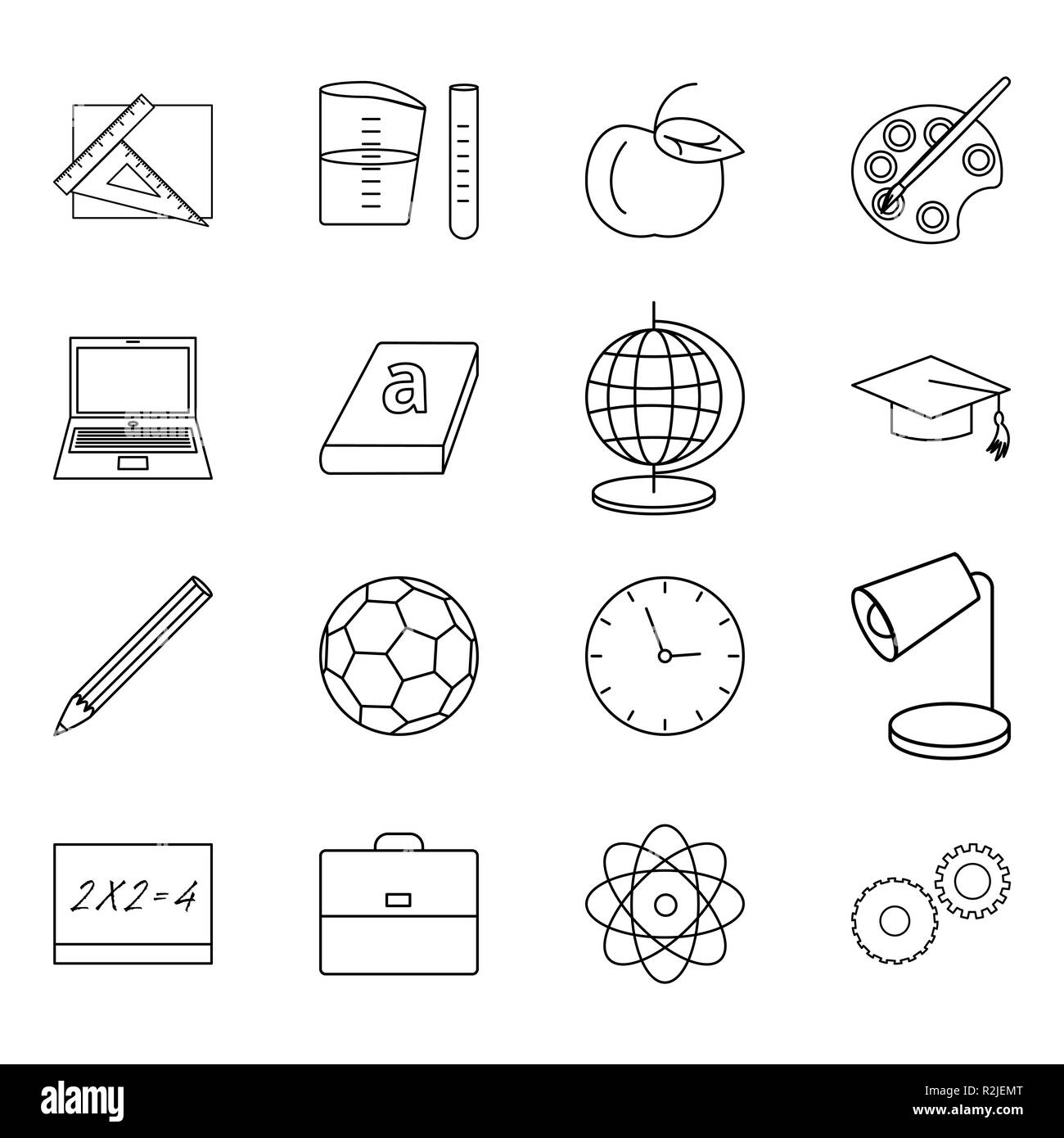 Vector illustration of sixteen thin line icons for school, education ...