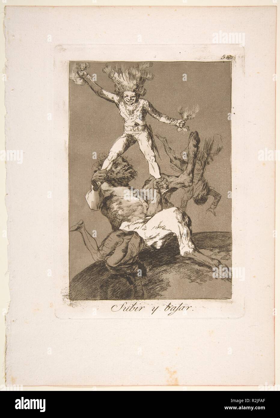 Plate 56 from 'Los Caprichos': To rise and to fall (Subir y bajar.). Artist: Goya (Francisco de Goya y Lucientes) (Spanish, Fuendetodos 1746-1828 Bordeaux). Dimensions: Plate: 8 7/16 x 5 7/8 in. (21.4 x 14.9 cm)  Sheet: 11 5/8 × 8 5/16 in. (29.5 × 21.1 cm). Series/Portfolio: Los Caprichos. Date: 1799. Museum: Metropolitan Museum of Art, New York, USA. Stock Photo