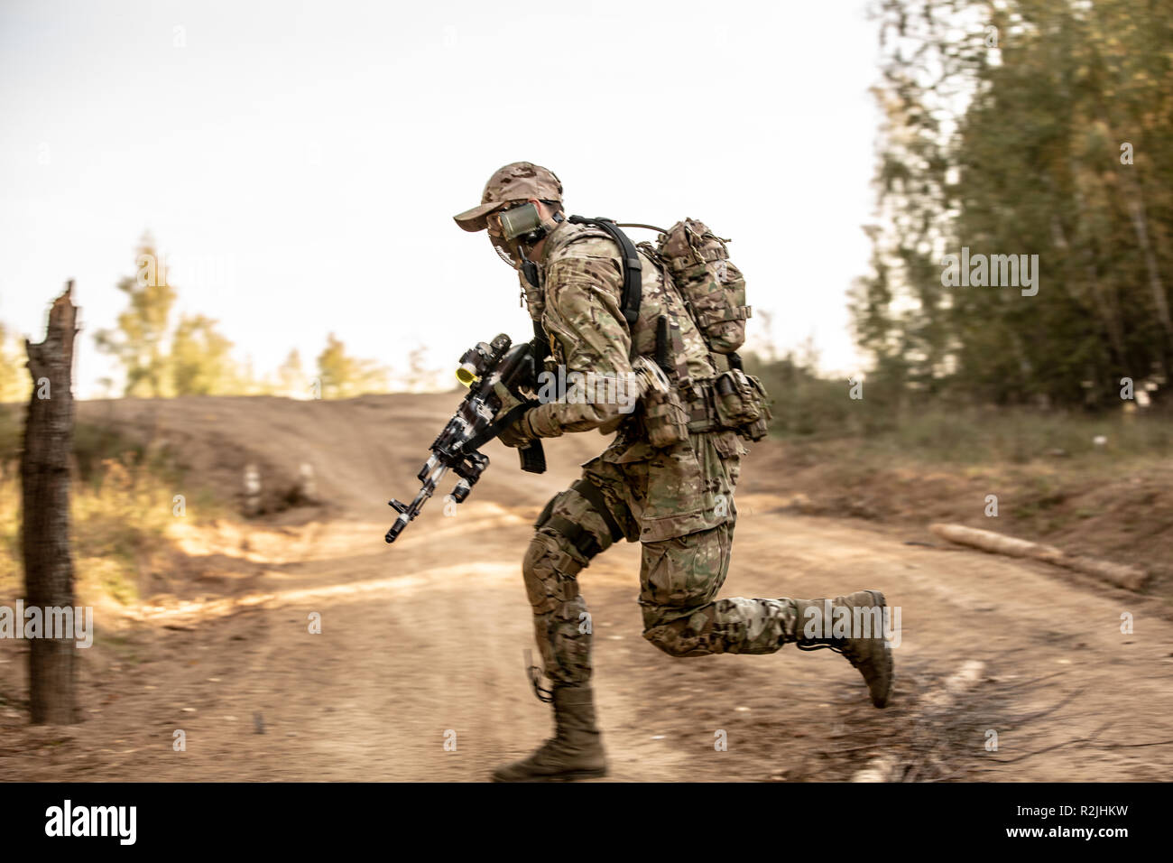 group of soldiers on the Outdoor on army exercises. war, army ...