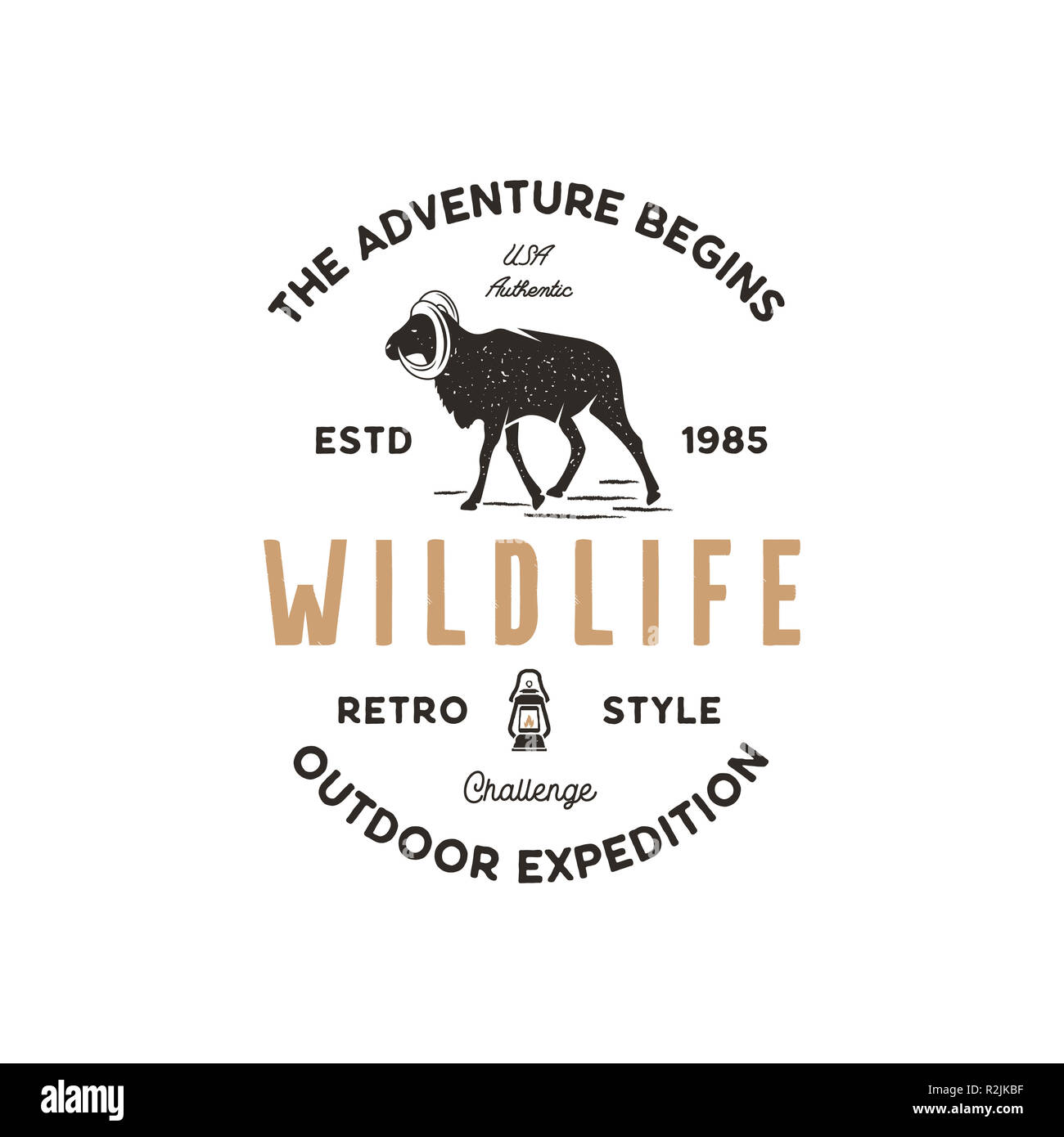 Adventure logo design. Camping adventures badge template. Wild goat  typogaphy insignia concept. Vintage hand drawn silhouette shape of wild  animal. Stock isolated on white background Stock Photo - Alamy