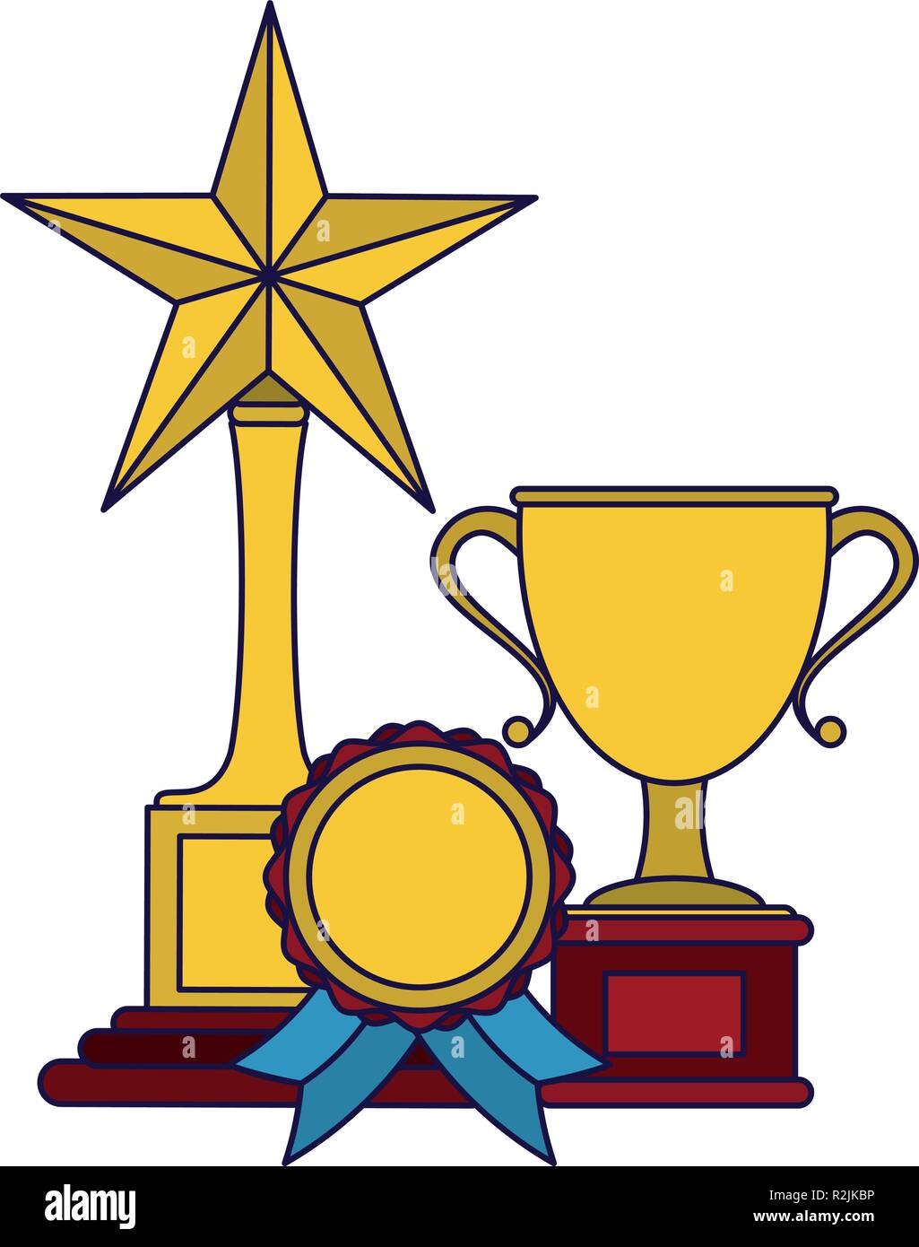 Trophy cups and award medal vector illustration graphic design Stock