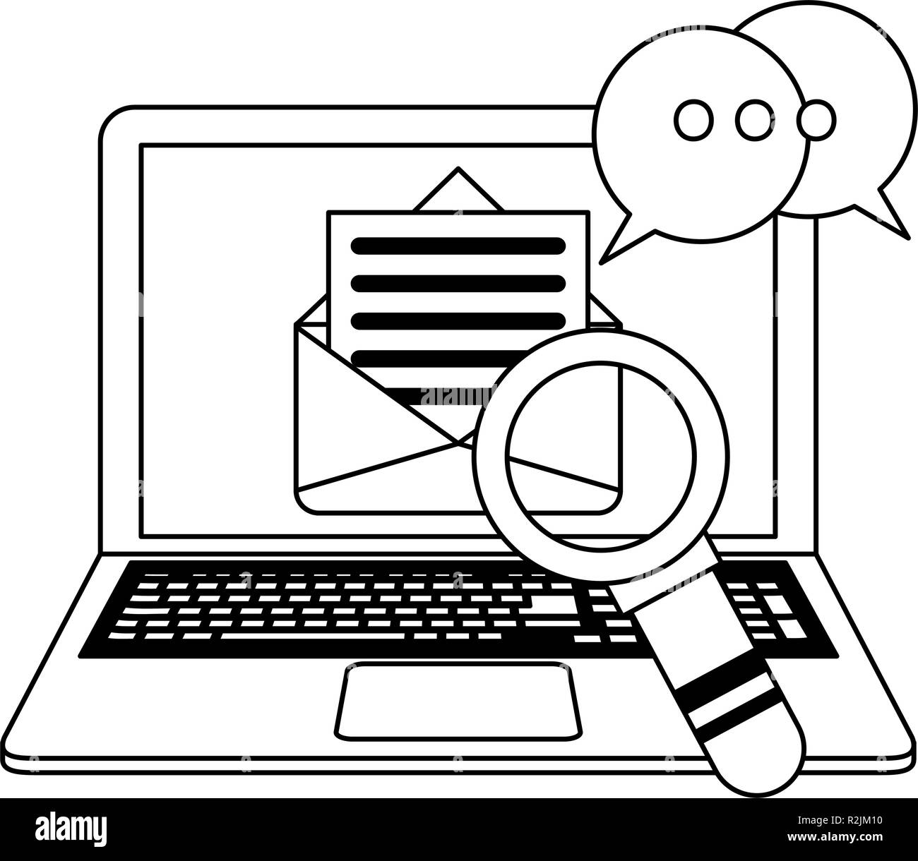 Laptop and email with magnifying glass vector illustration graphic ...