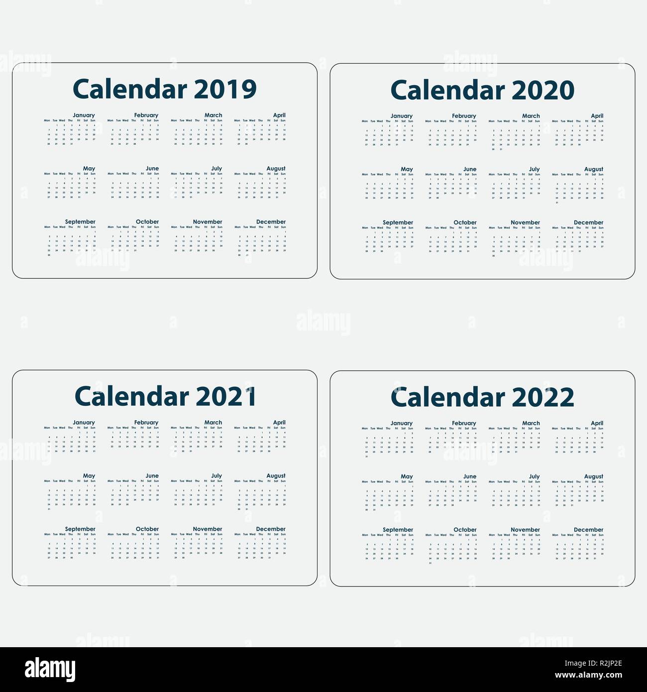 ala calendar 2021 2022 Calendar 2019 Calendar 2020 Calendar 2021 And 2022 Template Calendar Design Yearly Calendar Vector Design Stationery Template Vector Illustration Stock Vector Image Art Alamy ala calendar 2021 2022