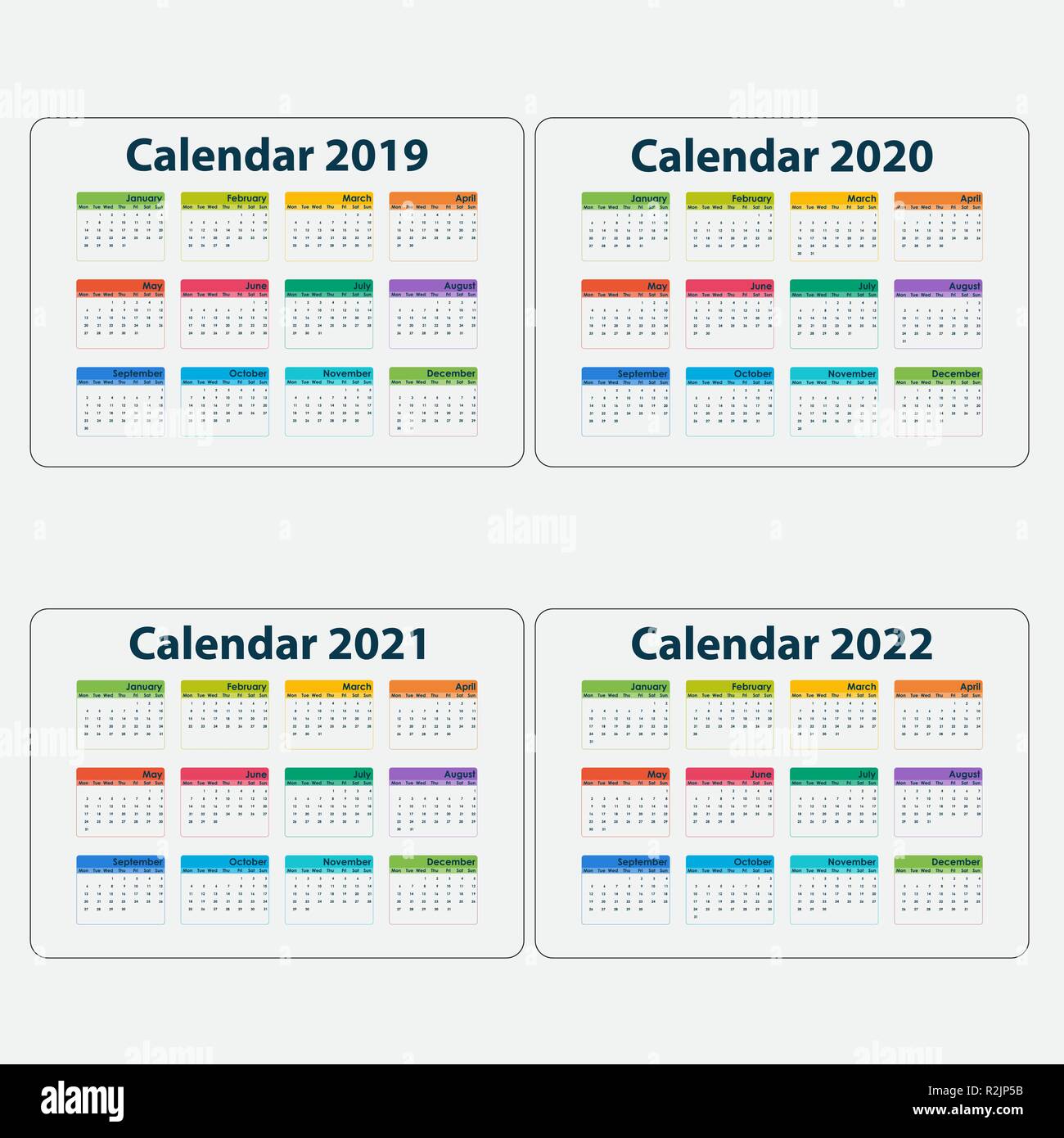 ala calendar 2021 2022 Calendar 2019 Calendar 2020 Calendar 2021 And 2022 Template Calendar Design Yearly Calendar Vector Design Stationery Template Vector Illustration Stock Vector Image Art Alamy ala calendar 2021 2022