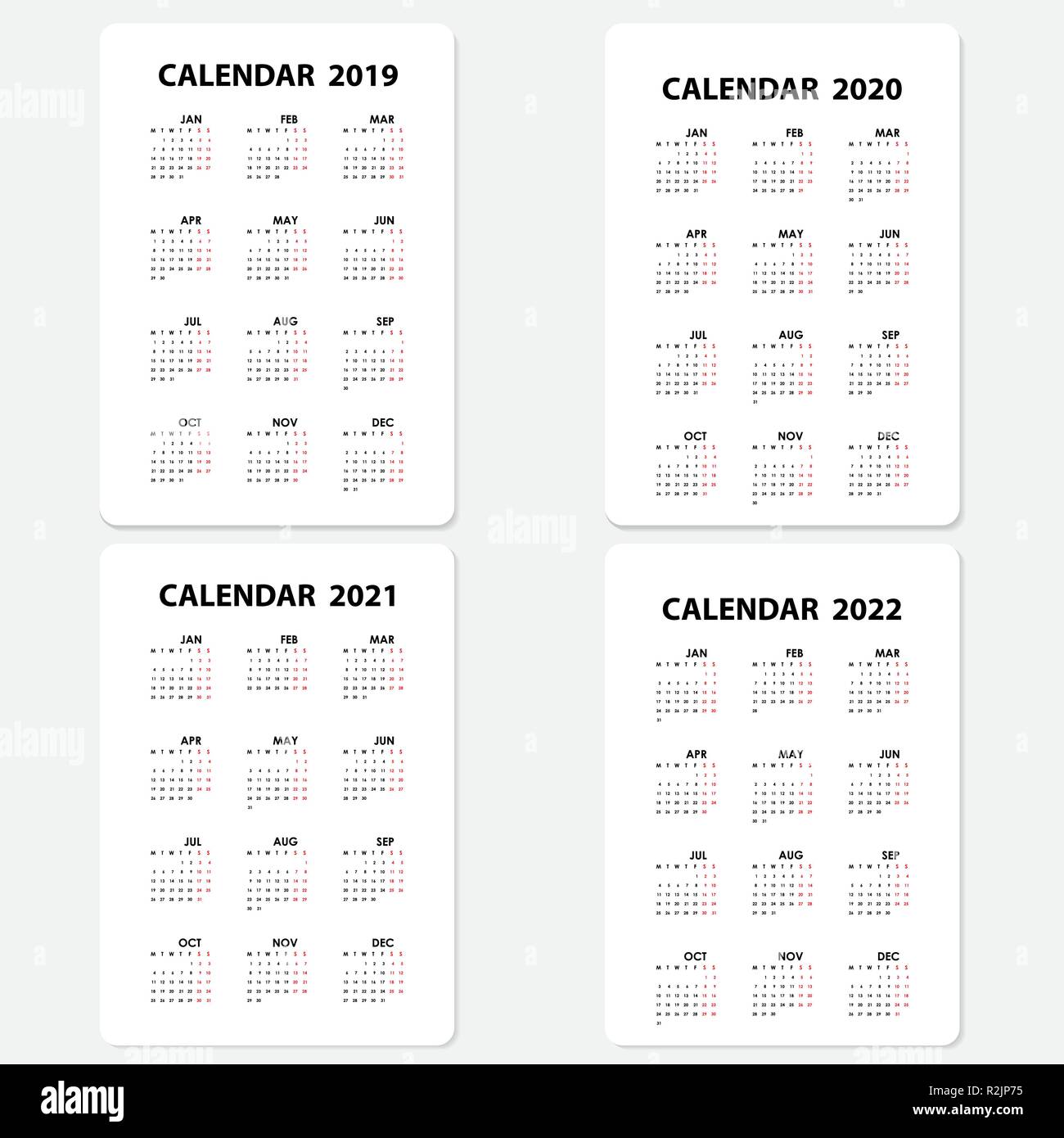 Calendar 2019 Calendar 2020 Calendar 2021 And 2022 Template
