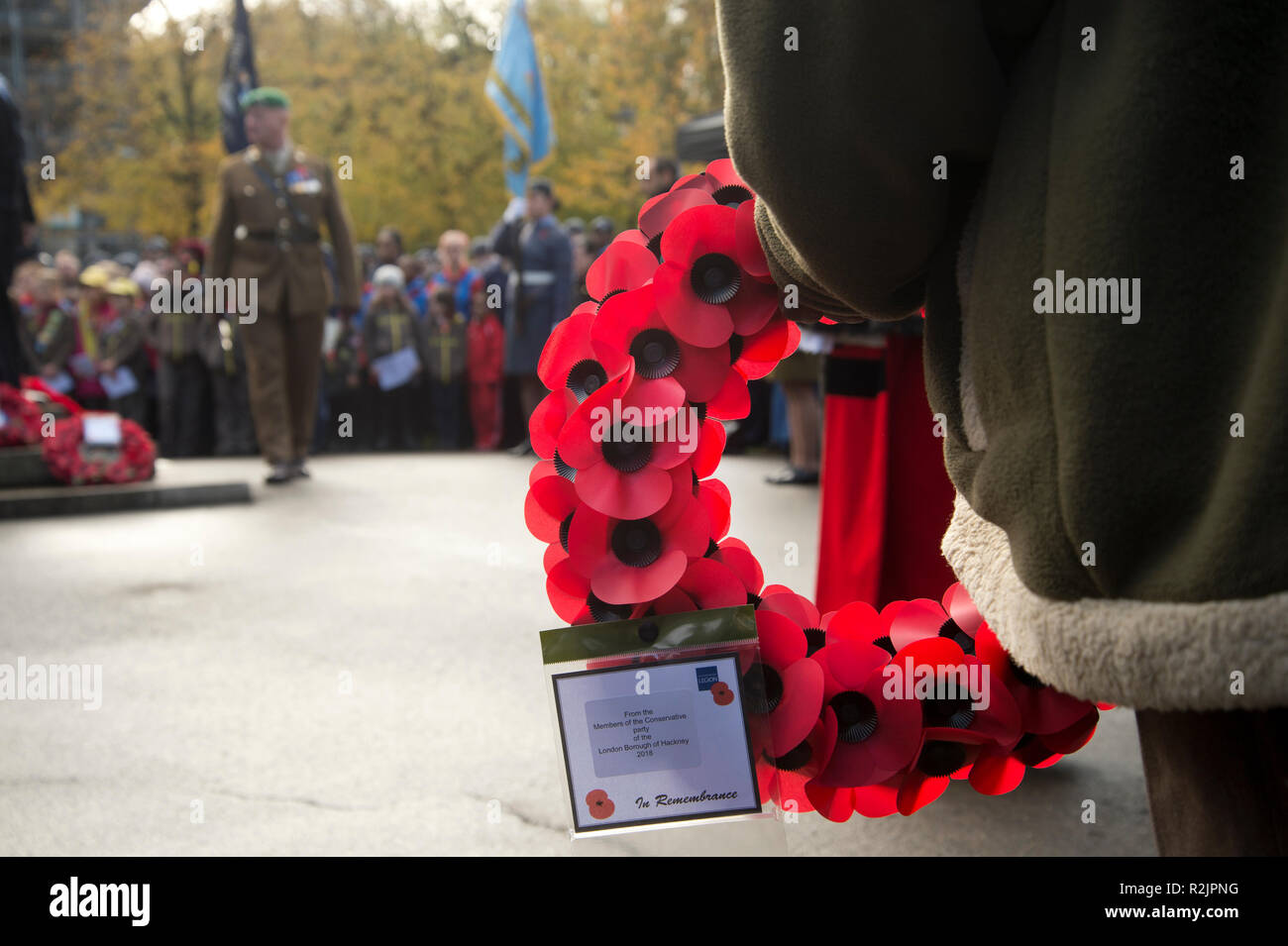 Remembrance Day wreath laying St John at Hackney church Stock Photo
