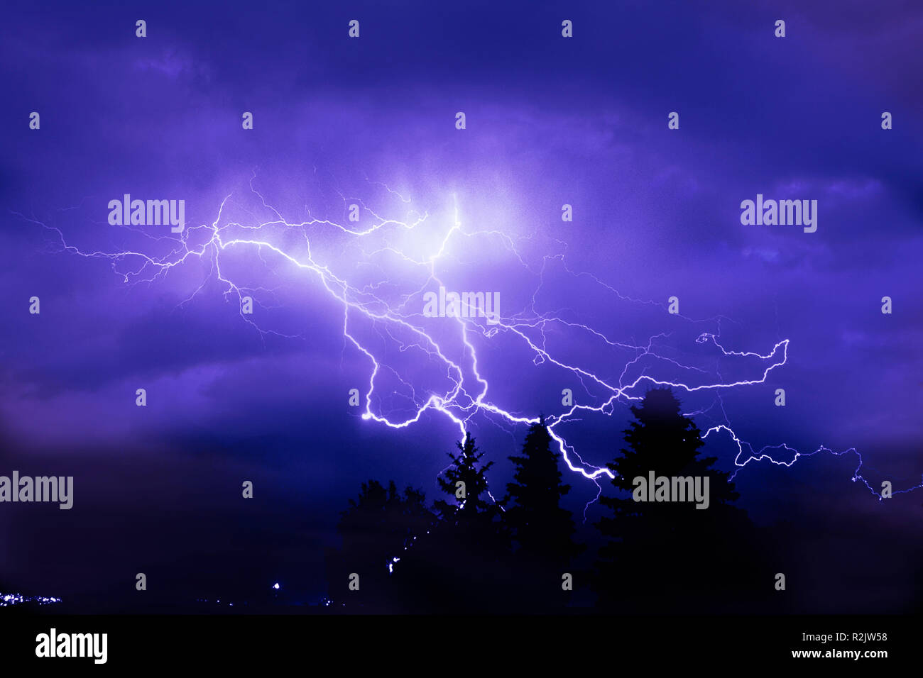 Thunderstorm mood with lightning Stock Photo