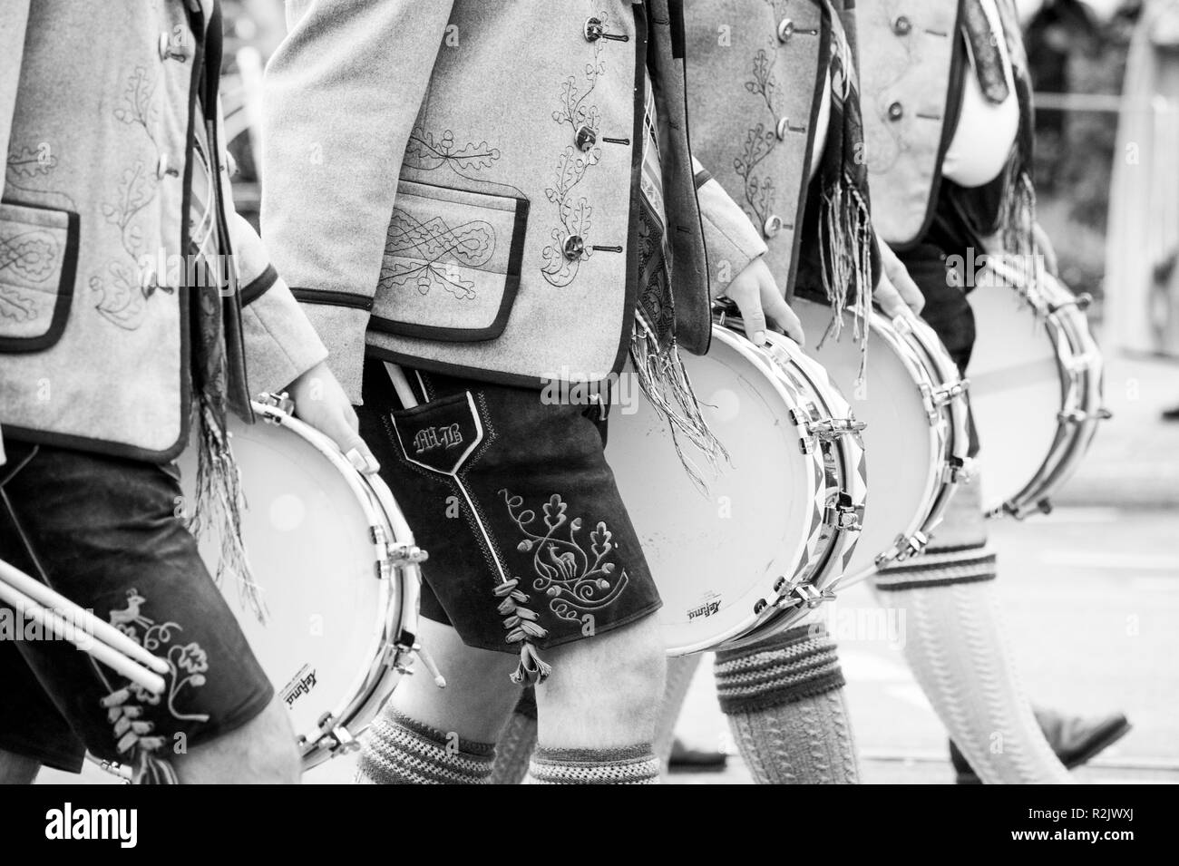 Music band at the traditional costume parade for the Munich Oktoberfest Stock Photo