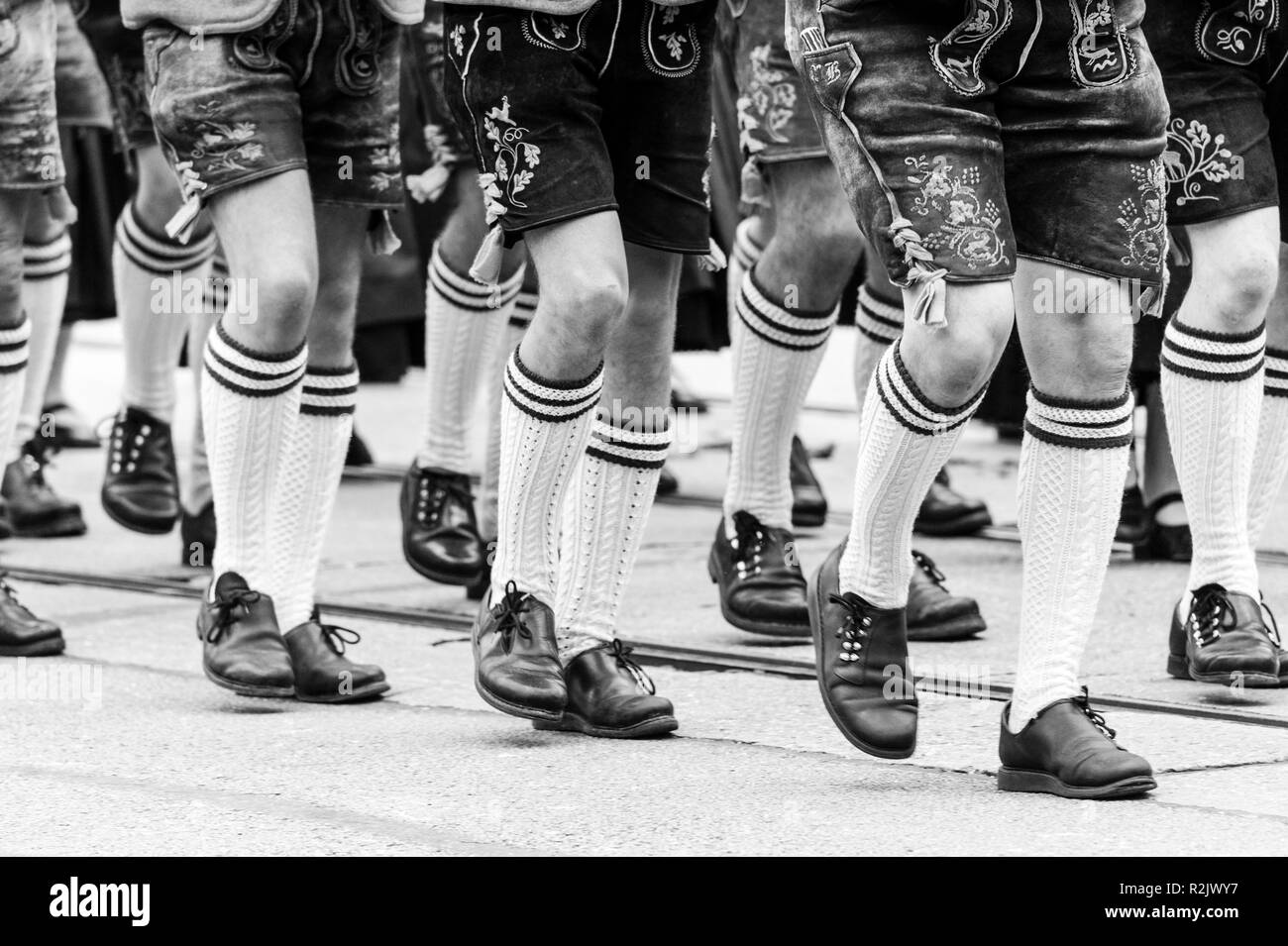 Music band at the traditional costume parade for the Munich Oktoberfest Stock Photo