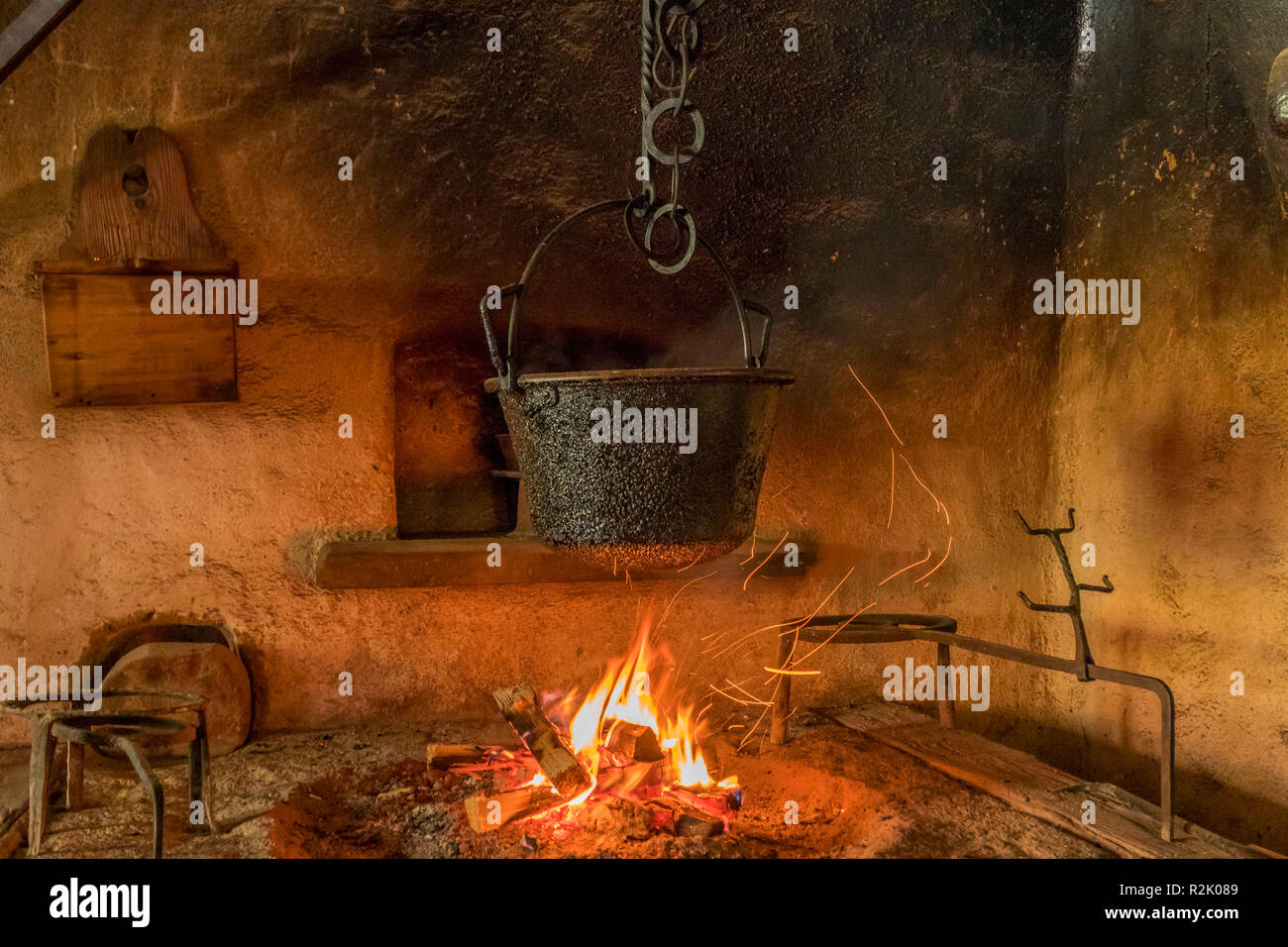 Cooking pot above the fireplace in a farmhouse in the Markus Wasmeier