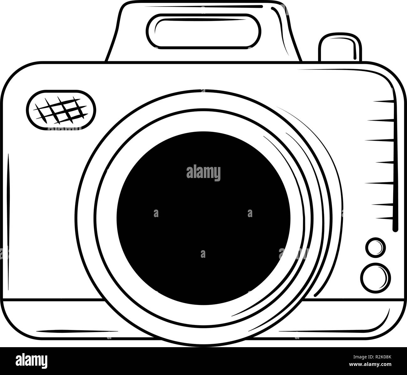 Vintage photographic camera cartoon black and white vector illustration