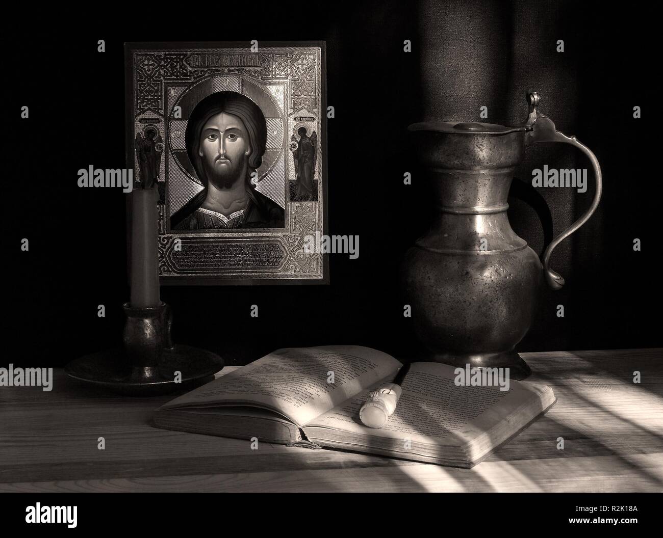 still life with icon. picture 2. sepia Stock Photo - Alamy