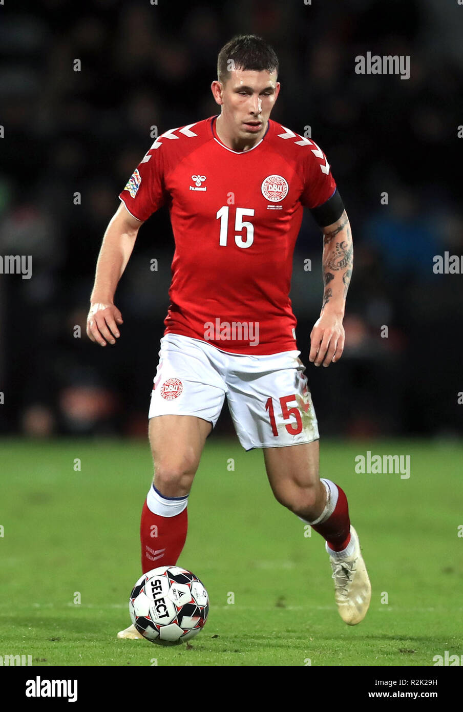 Denmark's Pierre-Emile Hojbjerg during the UEFA Nations League, Group B4 match at Ceres Park, Aarhus. PRESS ASSOCIATION Photo. Picture date: Monday November 19, 2018. See PA story SOCCER Denmark. Photo credit should read: Simon Cooper/PA Wire. Stock Photo