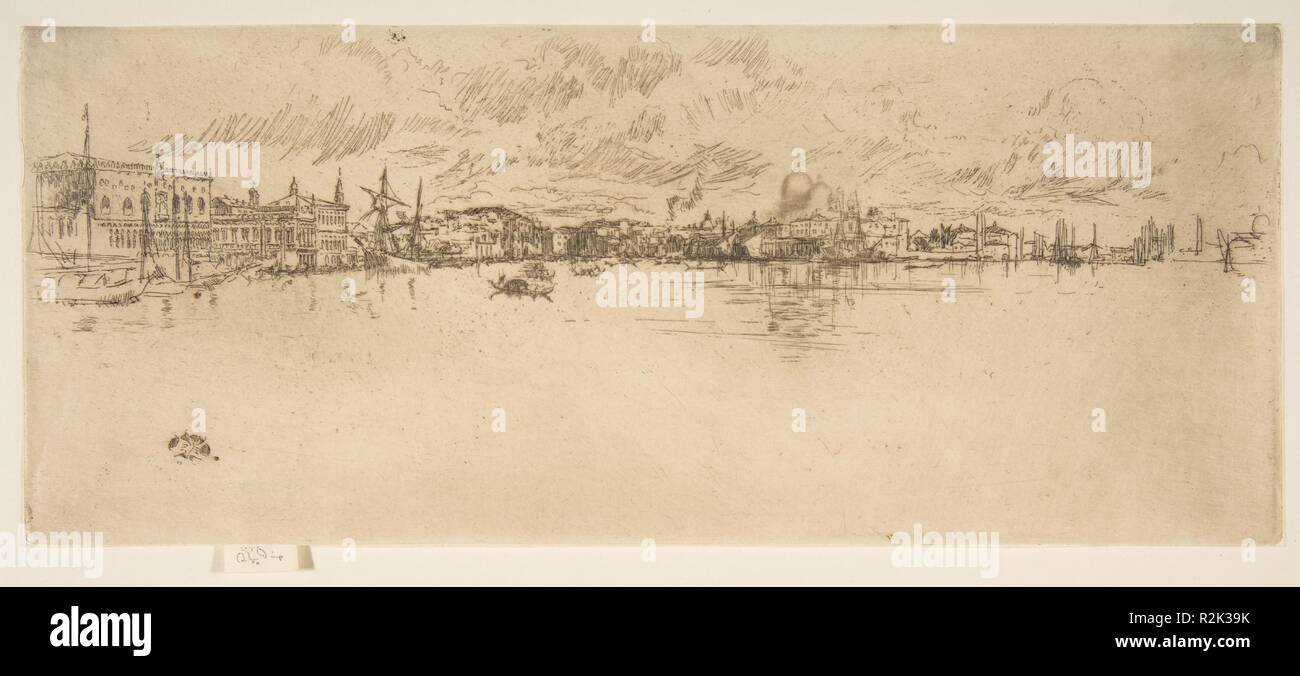 Long Venice. Artist: James McNeill Whistler (American, Lowell, Massachusetts 1834-1903 London). Dimensions: Plate: 5 × 12 1/16 in. (12.7 × 30.7 cm)  Sheet: 5 in. × 12 1/16 in. (12.7 × 30.7 cm). Series/Portfolio: Second Venice Set ('A Set of Twenty-Six Etchings by James A. McN. Whistler,' 1886). Date: 1879-80. Museum: Metropolitan Museum of Art, New York, USA. Stock Photo