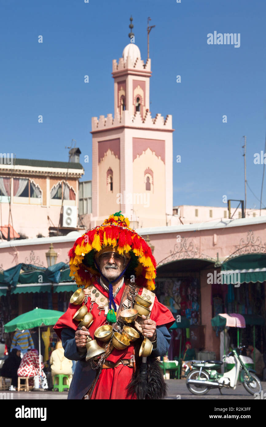 Morocco, Marrakech, Djemaa el-Fna, water seller, Stock Photo