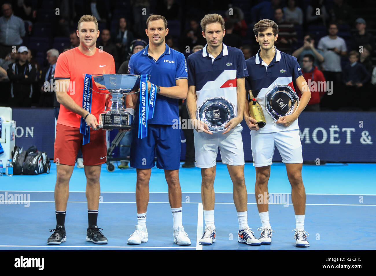 18th November 2018, The O2 , London, England; Nitto ATP World Tour Finals;  Mike Bryan and Jack Sock of USA win the doubles Credit: Romena  Fogliati/News Images Stock Photo - Alamy