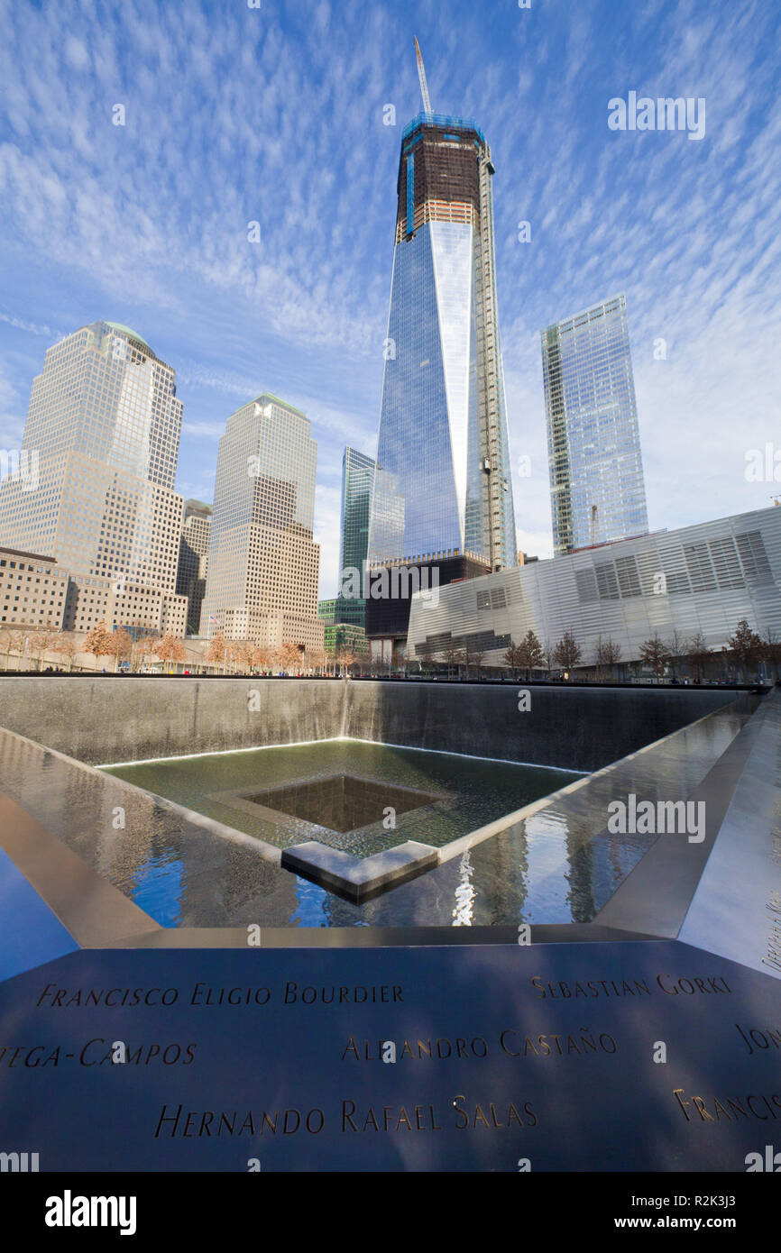 USA, New York City, Manhattan, Down Town, Ground Zero 9/11 monument, South pool, Stock Photo