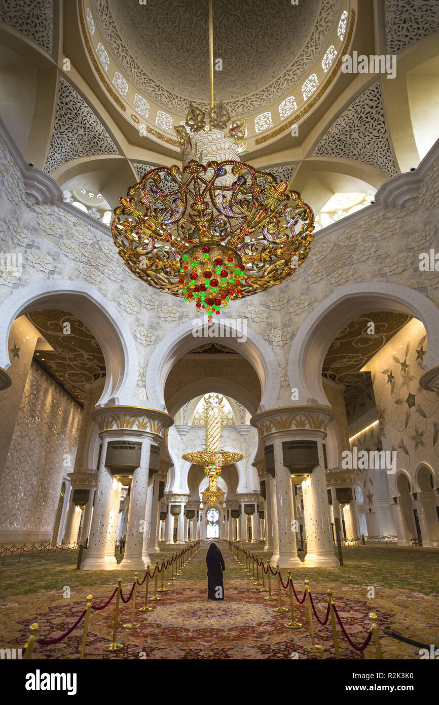 Person in the Sheik Zayed Grand Mosque, Abu Dhabi, Stock Photo