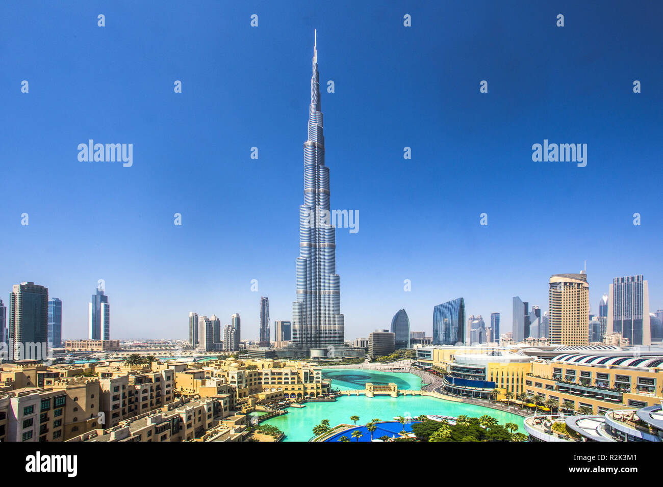 View to the Emaar park and the building of Burj Khalifa, Dubai, Stock Photo
