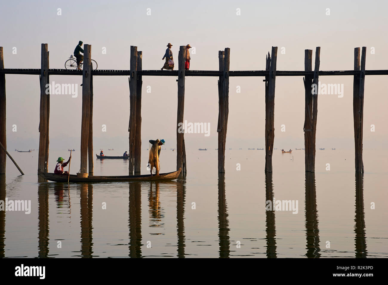 People on the U Bein Bridge, Myanmar, Asia, Stock Photo