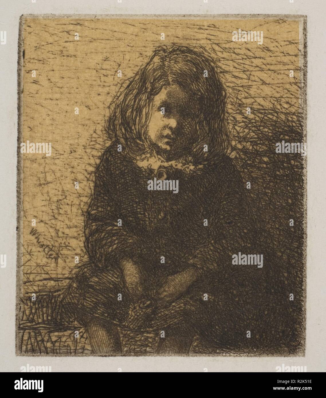 Little Arthur. Artist: James McNeill Whistler (American, Lowell, Massachusetts 1834-1903 London). Dimensions: Plate: 2 5/16 x 1 15/16 in. (5.9 x 4.9 cm)  Sheet: 3 1/16 × 2 11/16 in. (7.8 × 6.9 cm). Series/Portfolio: French Set ('Douze eau-fortes d'apres Nature' 1858). Date: 1857-58. Museum: Metropolitan Museum of Art, New York, USA. Stock Photo