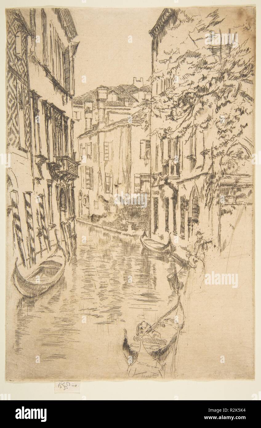 Quiet Canal. Artist: James McNeill Whistler (American, Lowell, Massachusetts 1834-1903 London). Dimensions: Plate: 8 3/4 × 6 in. (22.3 × 15.3 cm)  Sheet: 8 3/4 in. × 6 in. (22.3 × 15.3 cm). Series/Portfolio: Second Venice Set ('A Set of Twenty-Six Etchings by James A. McN. Whistler,' 1886). Date: 1879-80. Museum: Metropolitan Museum of Art, New York, USA. Stock Photo