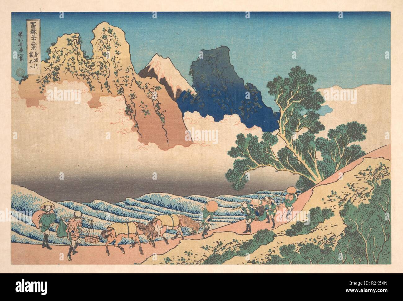 View from the Other Side of Fuji from the Minobu River (Minobugawa ura Fuji), from the series Thirty-six Views of Mount Fuji (Fugaku sanjurokkei). Artist: Katsushika Hokusai (Japanese, Tokyo (Edo) 1760-1849 Tokyo (Edo)). Culture: Japan. Dimensions: 9 7/8 x 14 3/4 in. (25.1 x 37.5 cm). Date: ca. 1830-32. Museum: Metropolitan Museum of Art, New York, USA. Stock Photo