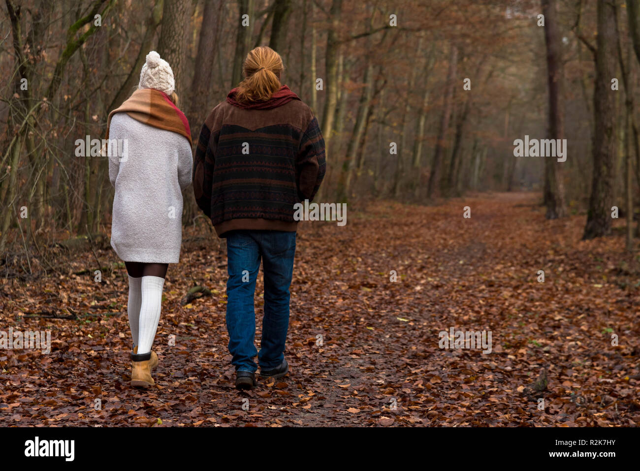 Couple back view autumn walk hi-res stock photography and images - Alamy