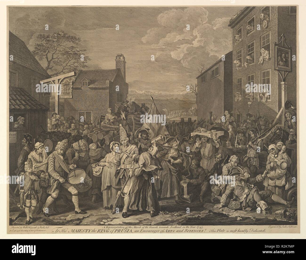 The March to Finchley (A Representation of the March of the Guards towards Scotland in the Year 1745). Artist: After William Hogarth (British, London 1697-1764 London). Dimensions: Sheet: 17 x 21 15/16 in. (43.2 x 55.8 cm). Engraver: Luke Sullivan (Irish, 1705-1771 London). Date: December 31, 1750. Museum: Metropolitan Museum of Art, New York, USA. Stock Photo