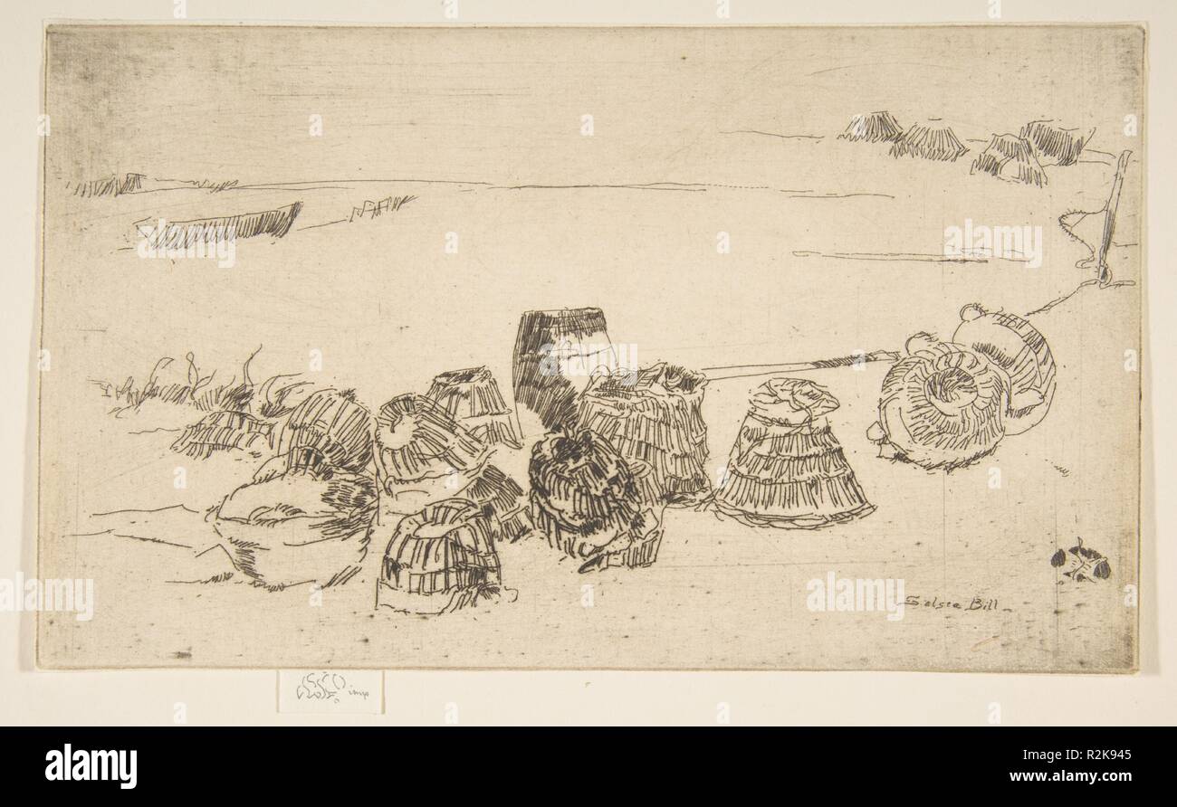 Lobster Pots (Lobster Pots - Selsea Bill). Artist: James McNeill Whistler (American, Lowell, Massachusetts 1834-1903 London). Dimensions: Plate: 4 5/8 × 7 7/8 in. (11.7 × 20 cm)  Sheet: 4 5/8 × 7 7/8 in. (11.7 × 20 cm). Series/Portfolio: Second Venice Set ('A Set of Twenty-Six Etchings by James A. McN. Whistler,' 1886). Date: [1880-81]. Museum: Metropolitan Museum of Art, New York, USA. Stock Photo