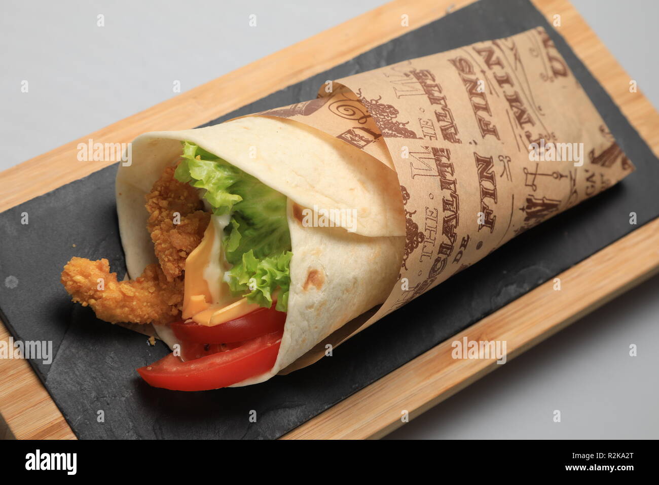 A shot of a tortilla sandwich, closeup Stock Photo