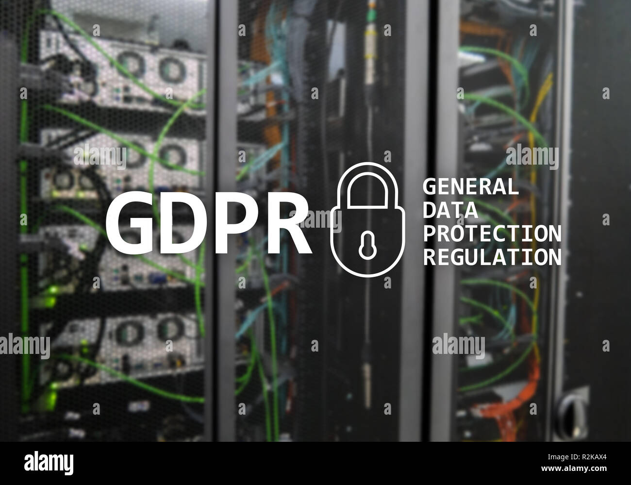 GDPR, General data protection regulation compliance. Server room ...