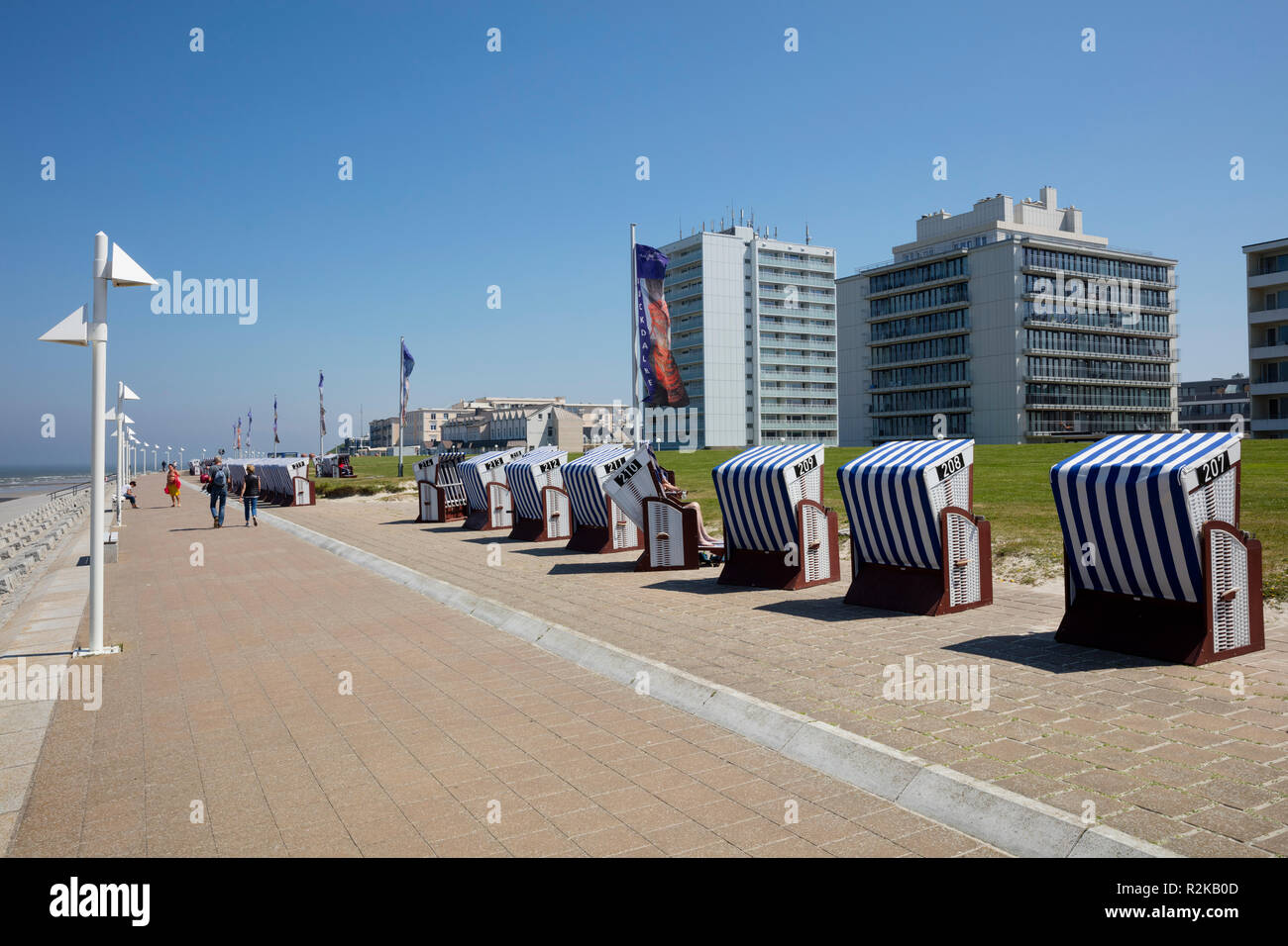 Beach chairs at the coast, Norderney, East Frisian island, Lower saxony, Germany, Europe Stock Photo
