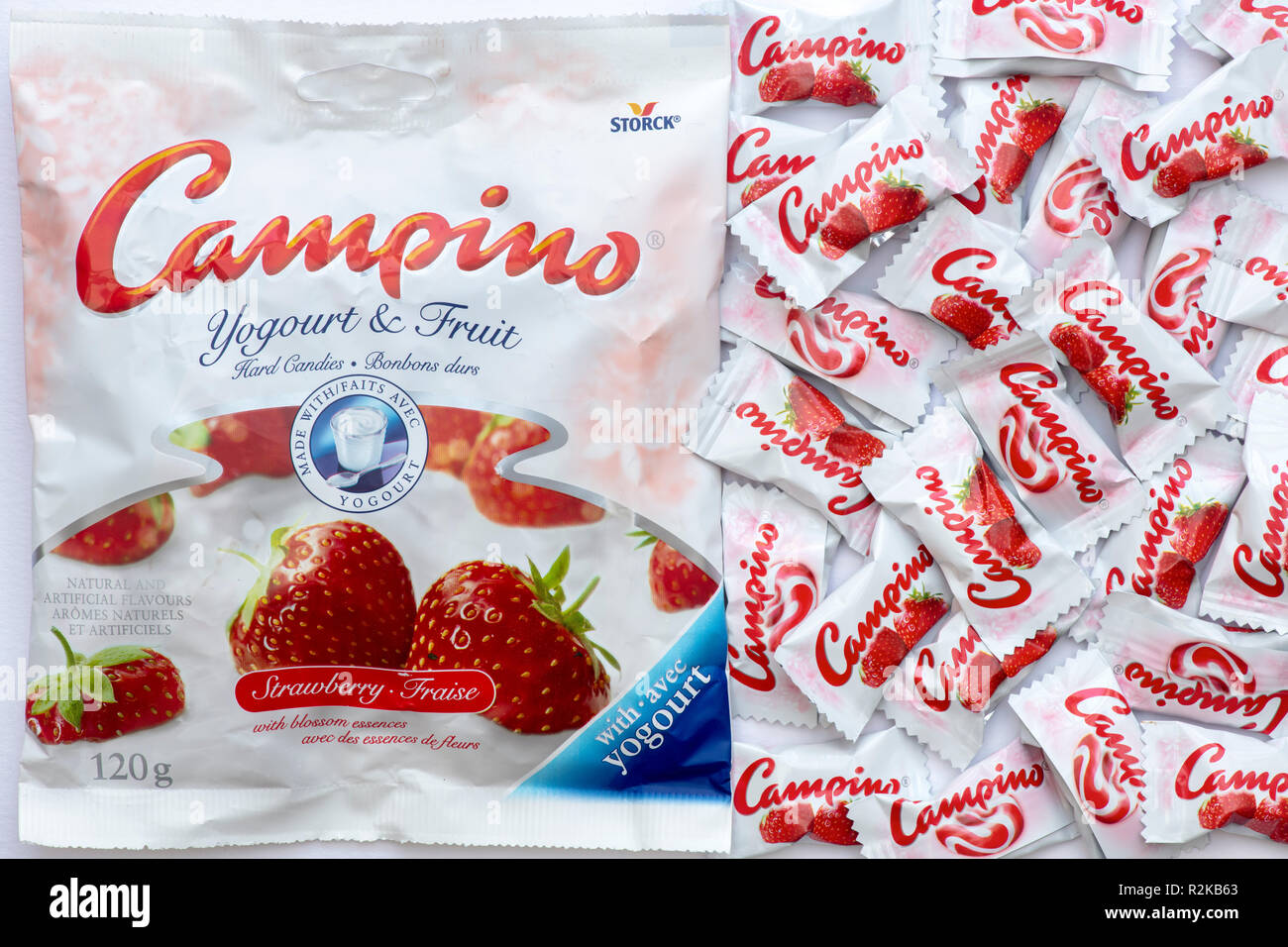 Campino Sweets. Campino Yogurt & Fruit Hard Candies Strawberry Stock