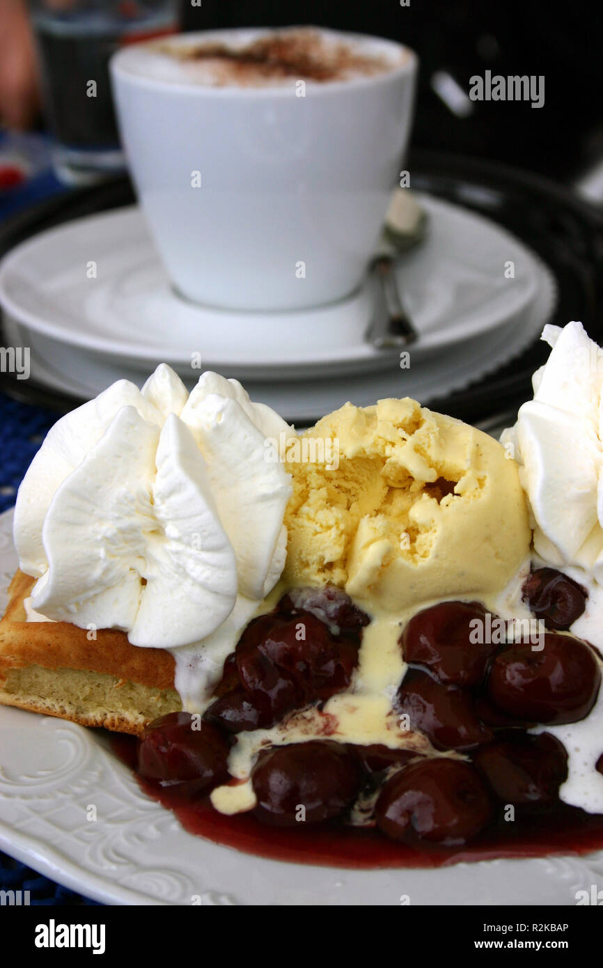 waffle with cherries Stock Photo