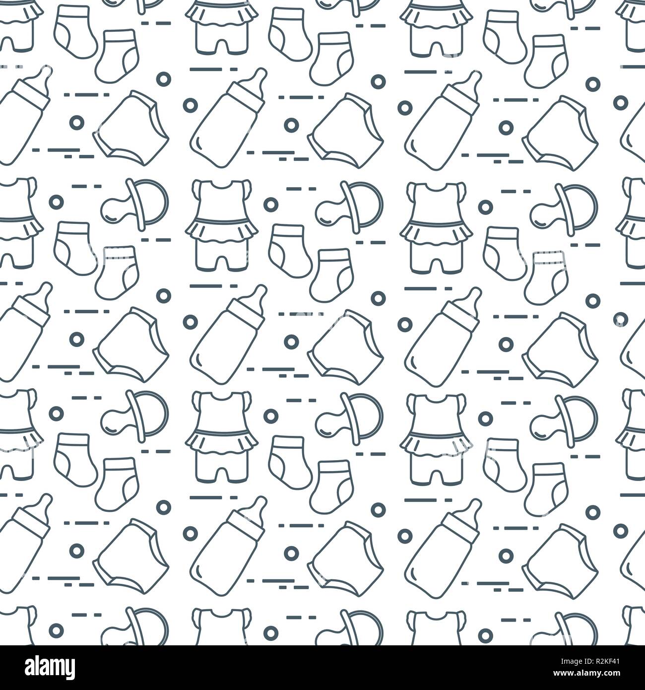 Premium Vector  Seamless pattern with infant care products, nursery  supplies, toys. backdrop with tools for newborn babies on white background.