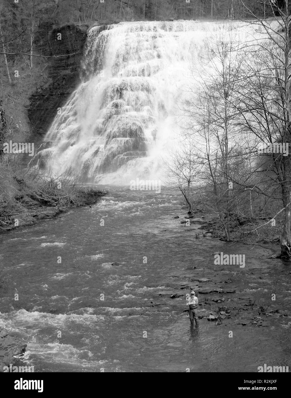 Fisherman at the foot of Ithaca Falls Stock Photo - Alamy