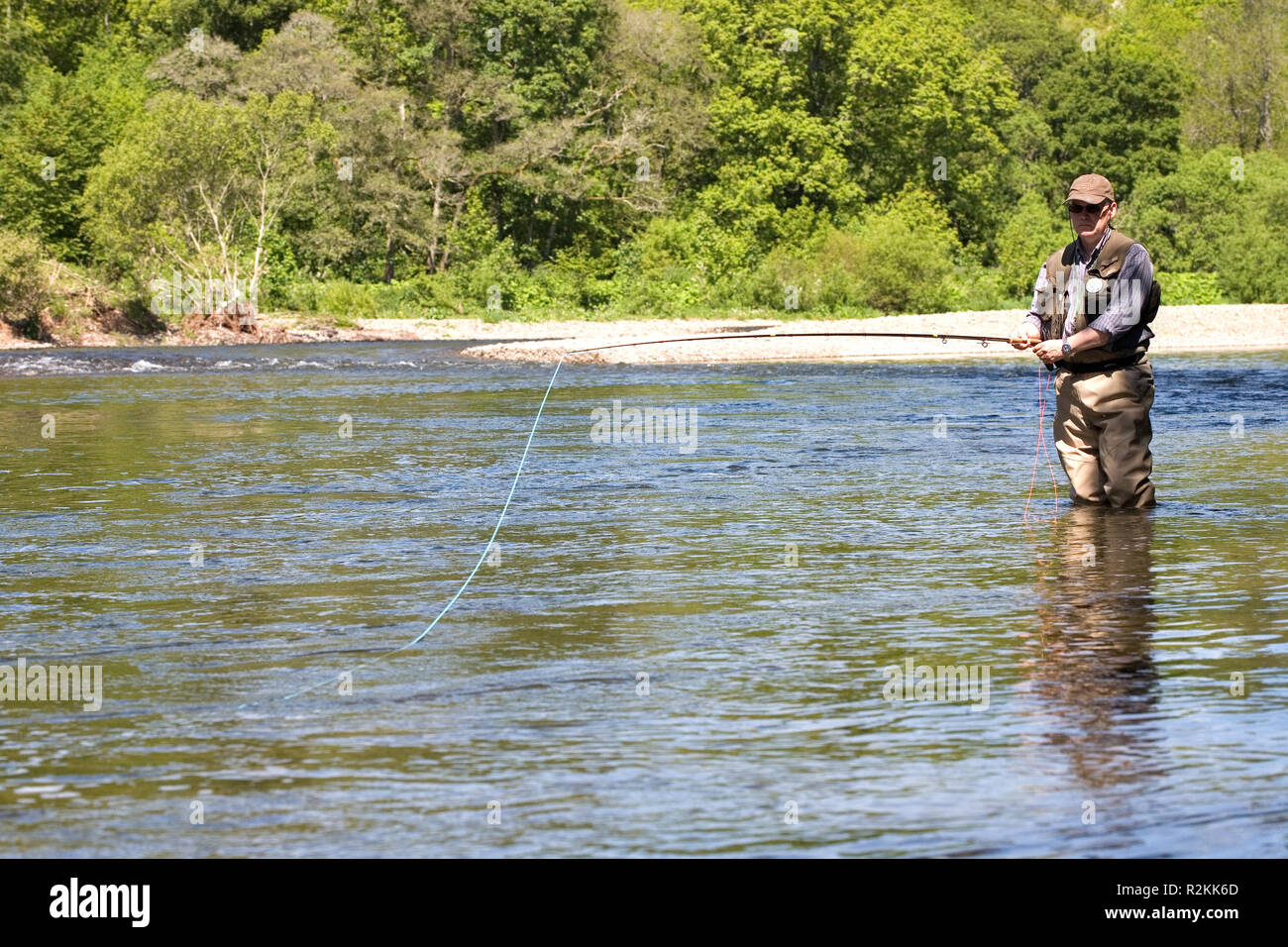 Summer salmon fishing, Dryburgh North beat, River Tweed, Scotland Stock