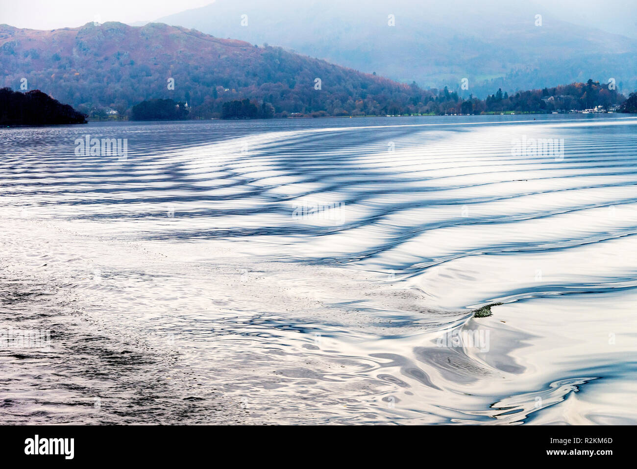 Small Waves and Ripples Caused by Boat Wake with Reflections on Lake