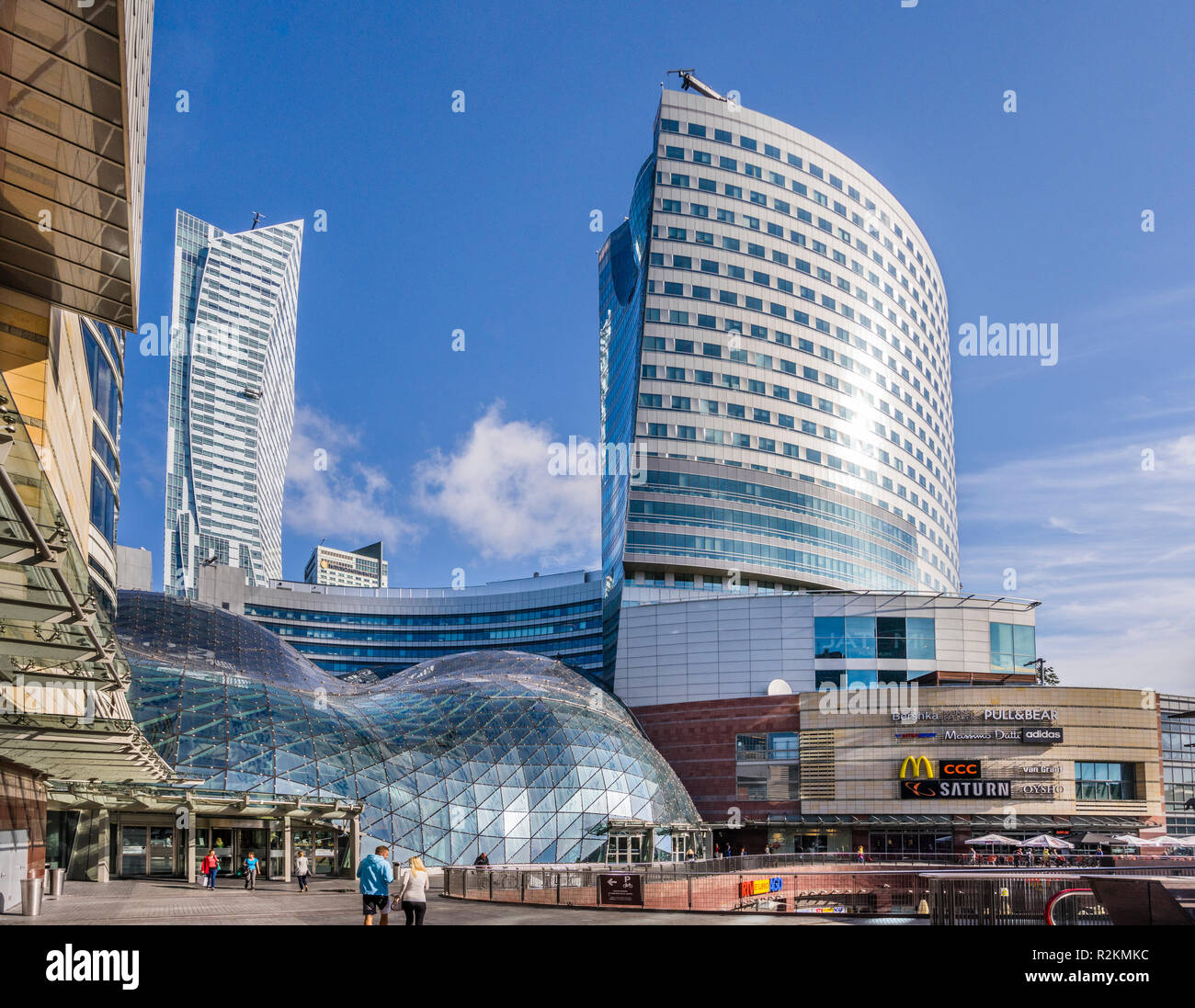Złote Tarasy (Golden Terraces) shopping and entertainment complex with its signature transparend roof over the central indoor courtyard in central War Stock Photo