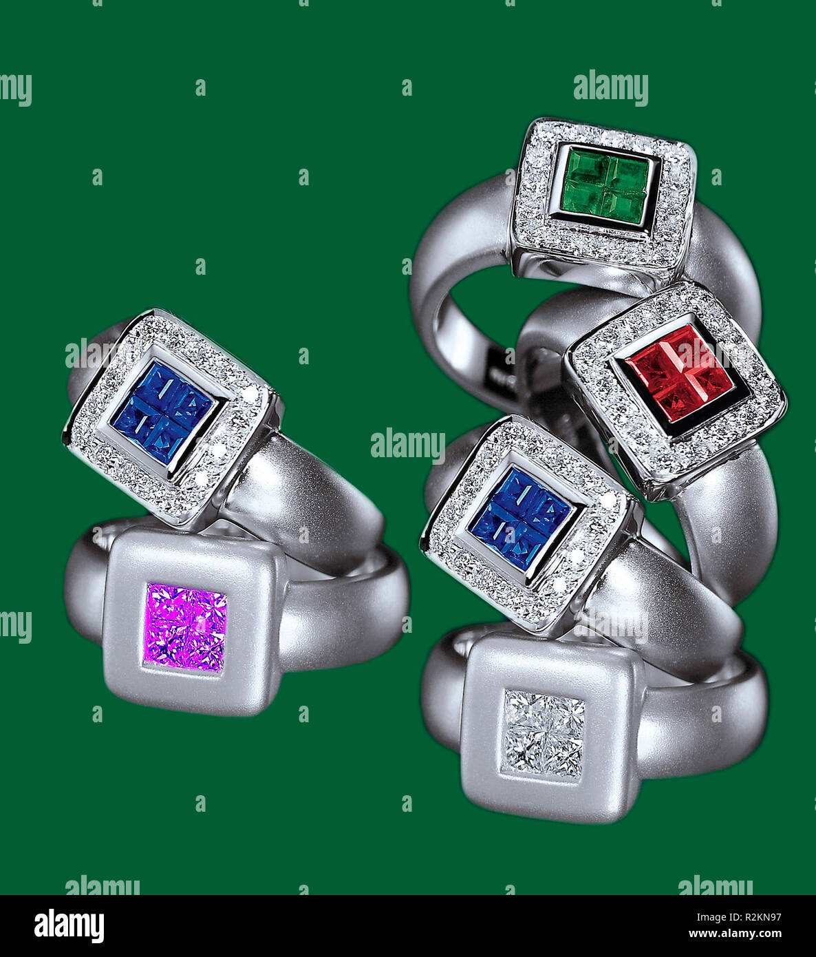 color selection - silver rings with stones Stock Photo
