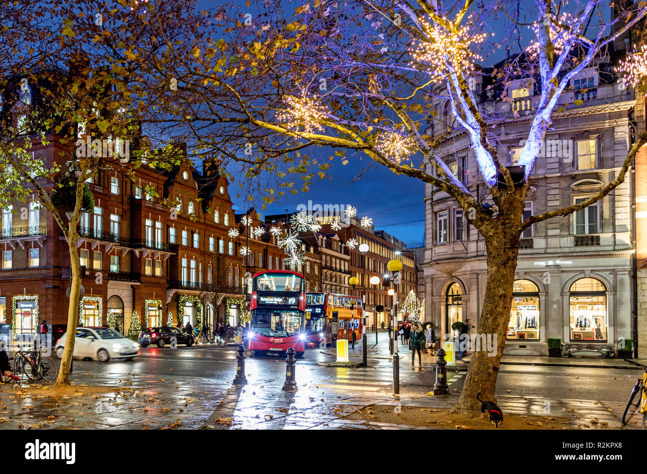 Christmas Lights at Night Sloane Square London UK Stock Photo Alamy