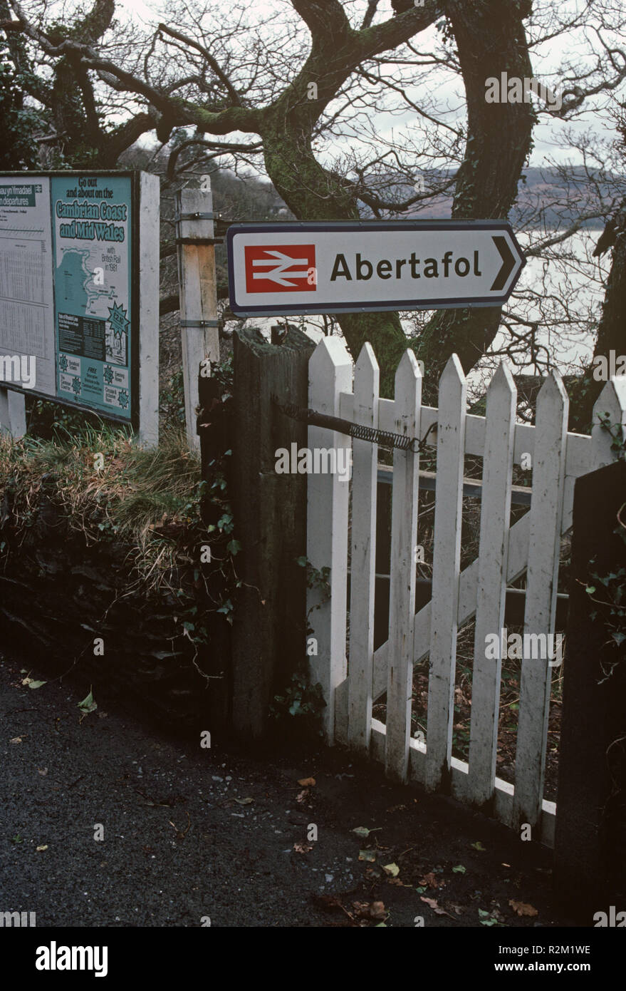 Abertafol station on the Dovey Junction to Pwllheli Cambrian Coast railway line from Dovey Junction to Pwllheli, Merionethshire County Wales Stock Photo