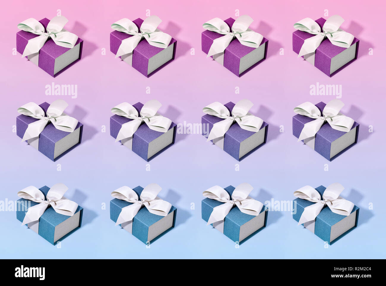 Pattern made of blue gift boxes. Stock Photo