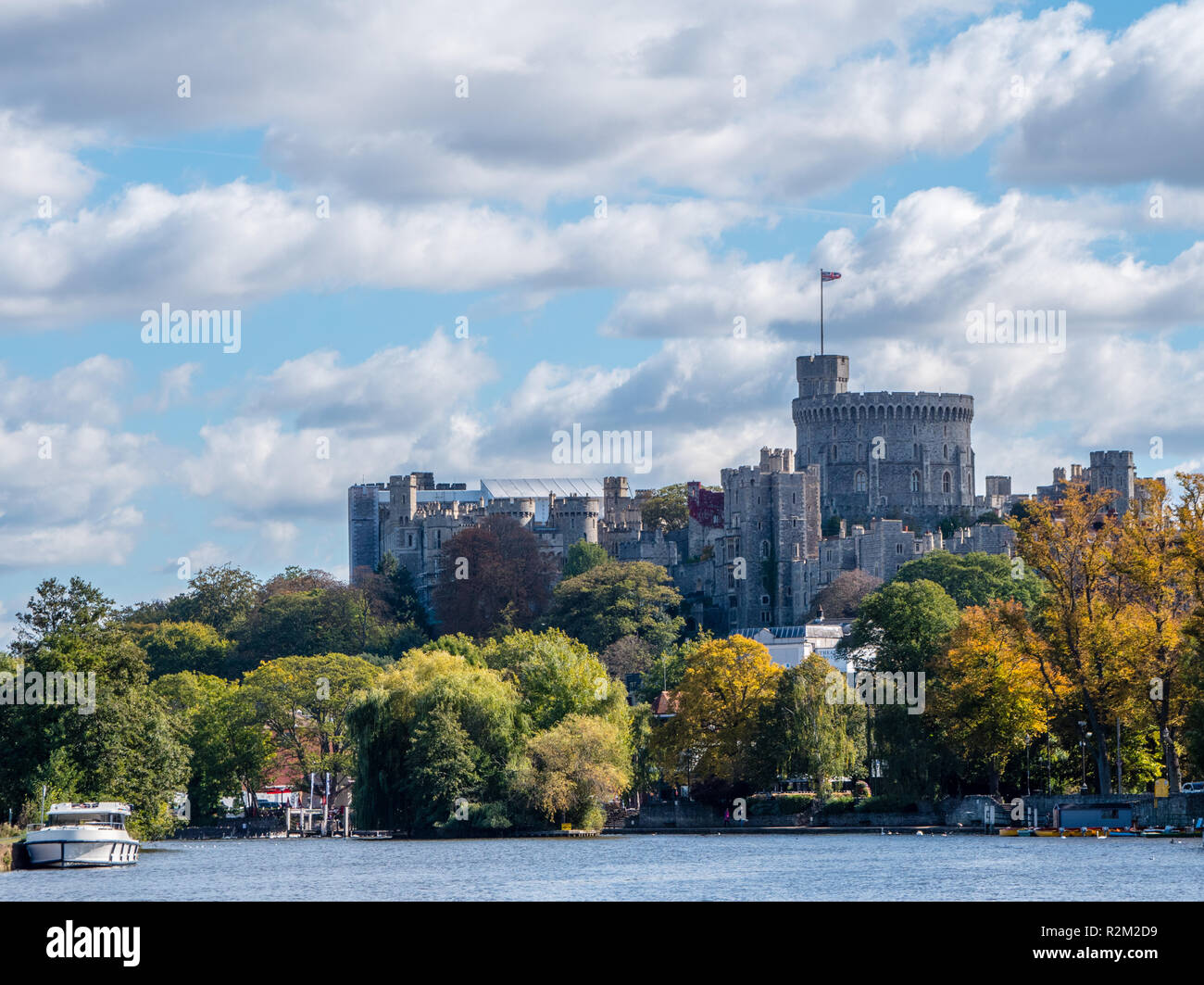 View of Windsor Castle Across River Thames with Autumn Trees, Windsor, Berkshire, England, UK, GB. Stock Photo