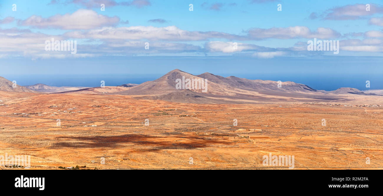 Volcanic Landscape Panorama in Fuerteventura, Canary Stock Photo