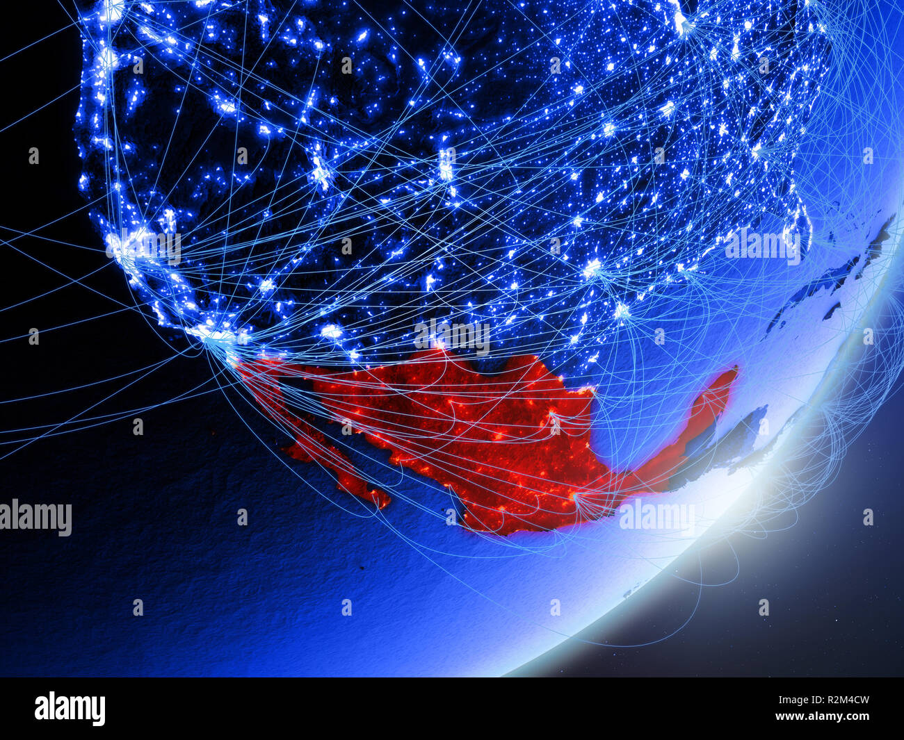 Mexico on green model of planet Earth with network at night. Concept of ...
