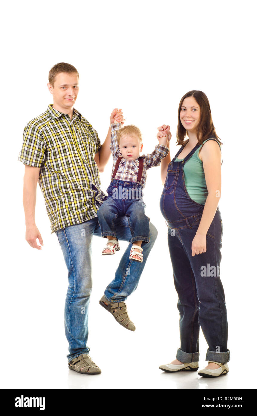 happy family isolated on a white background Stock Photo - Alamy