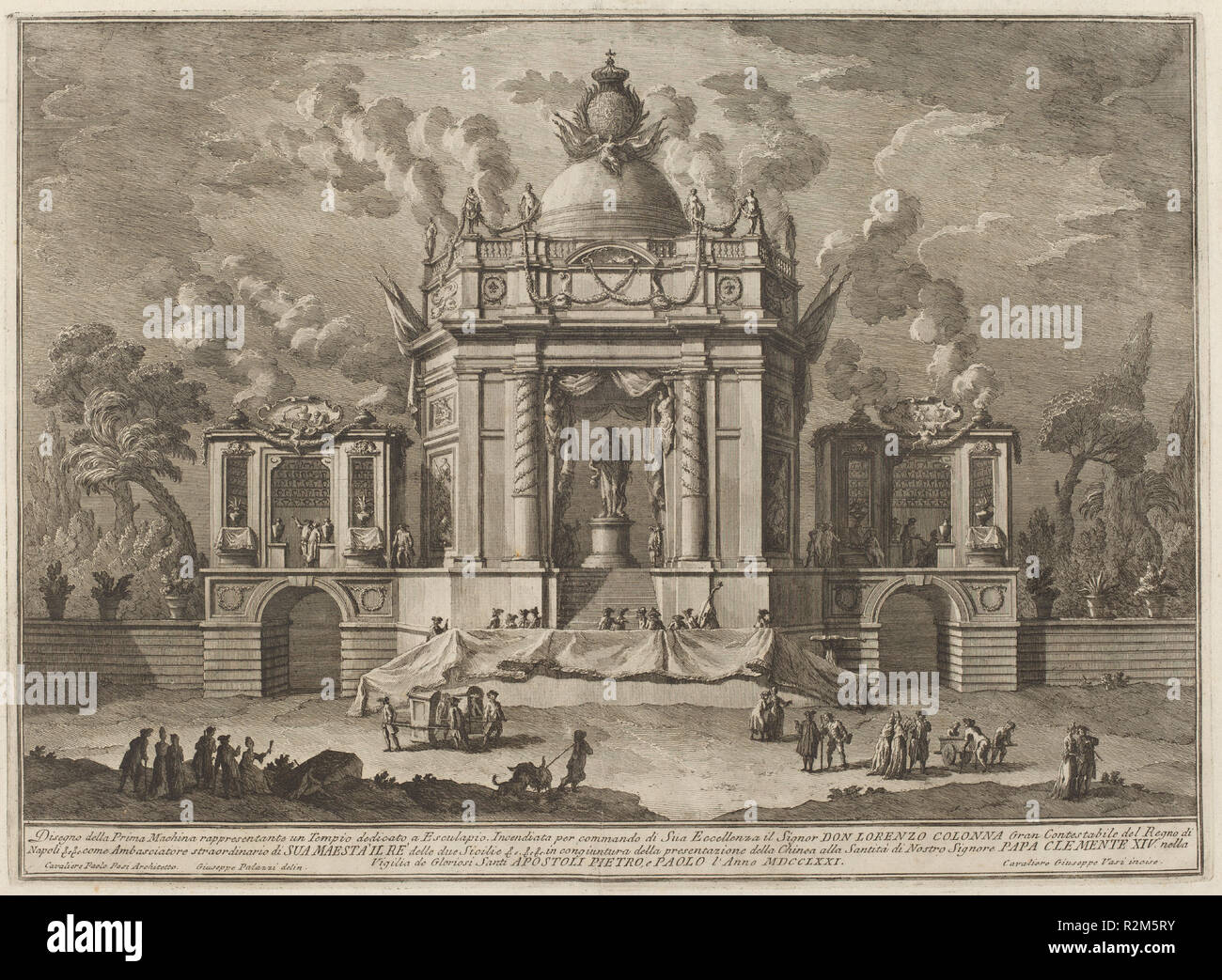 A Temple Dedicated to Aesculapius, for the 'Chinea' Festival. Dated: 1771. Dimensions: plate: 40.1 x 55.3 cm (15 13/16 x 21 3/4 in.)  sheet: 45.4 x 66.6 cm (17 7/8 x 26 1/4 in.). Medium: etching on laid paper. Museum: National Gallery of Art, Washington DC. Author: Giuseppe Vasi after Giuseppe Palazzi (designer) and Paolo Posi (architect). Stock Photo